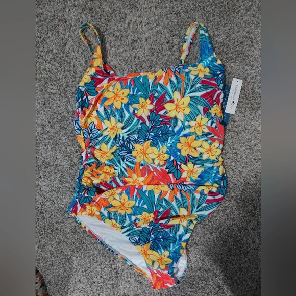 NWT Caribbean Joe Paradise Multi Standard Shirred One Piece Swimsuit in Size 16 - Picture 3 of 12